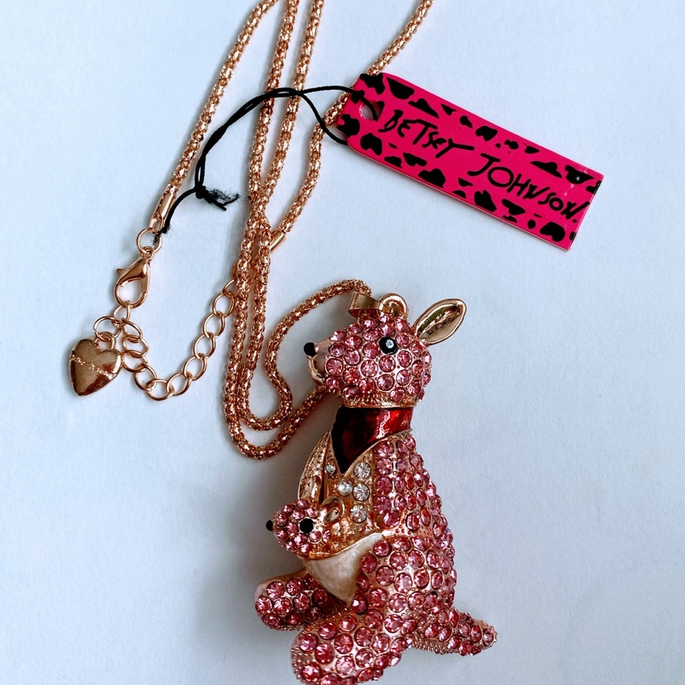 Betsey Johnson Pink Crystal Kangaroo Pendant Necklace